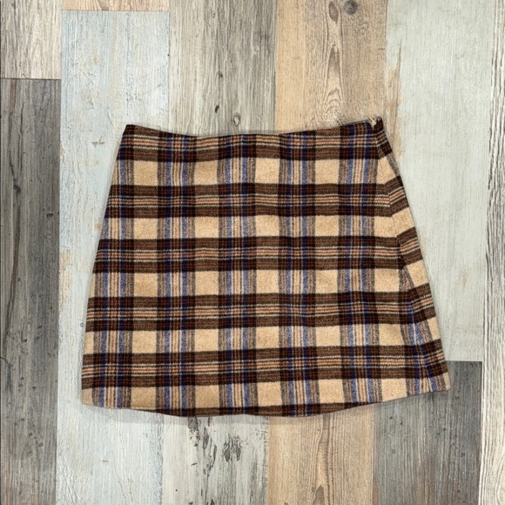 Aura Tan and Brown Plaid Mini Skirt